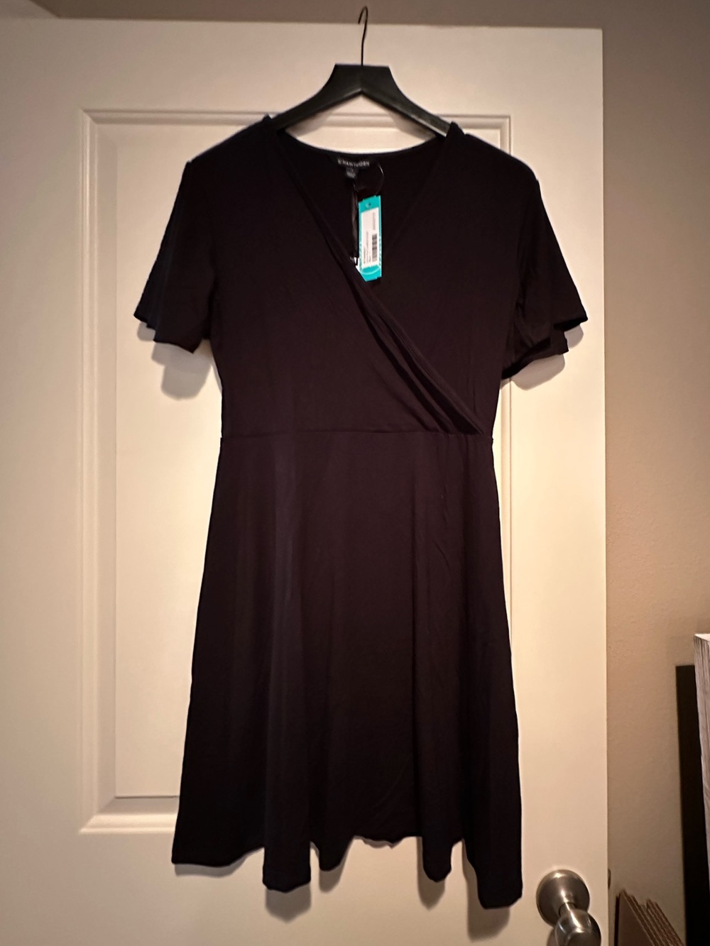 Hawthorn Black Short Sleeve Wrap-Front Dress